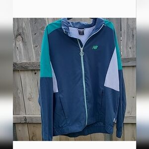 New Balance Color Block Windbreaker Men Large - navy, teal, & white